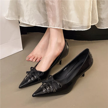Xajzpa New Style Women's Fashion Female Shoes Slip on Women's High Heel Classics Dress Pumps Women Pointed Toe Thin Heels Bow Tie Shoes